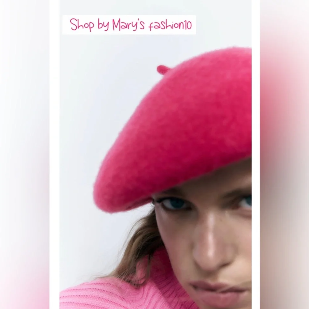 NWT Zara Fuchsia Pink Wool Beret - Picture 14 of 16